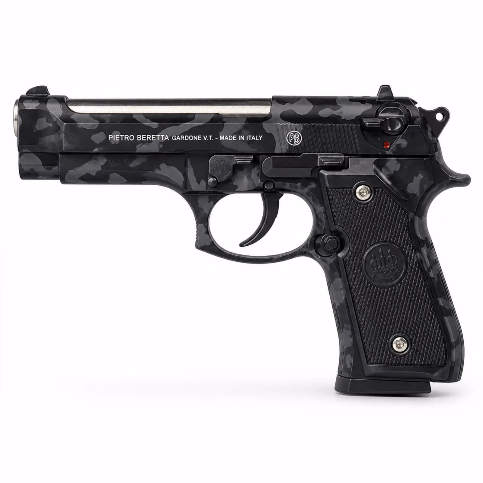 M92 Shooter Black Camouflage Toy Pistol with Silver Barrel Detail