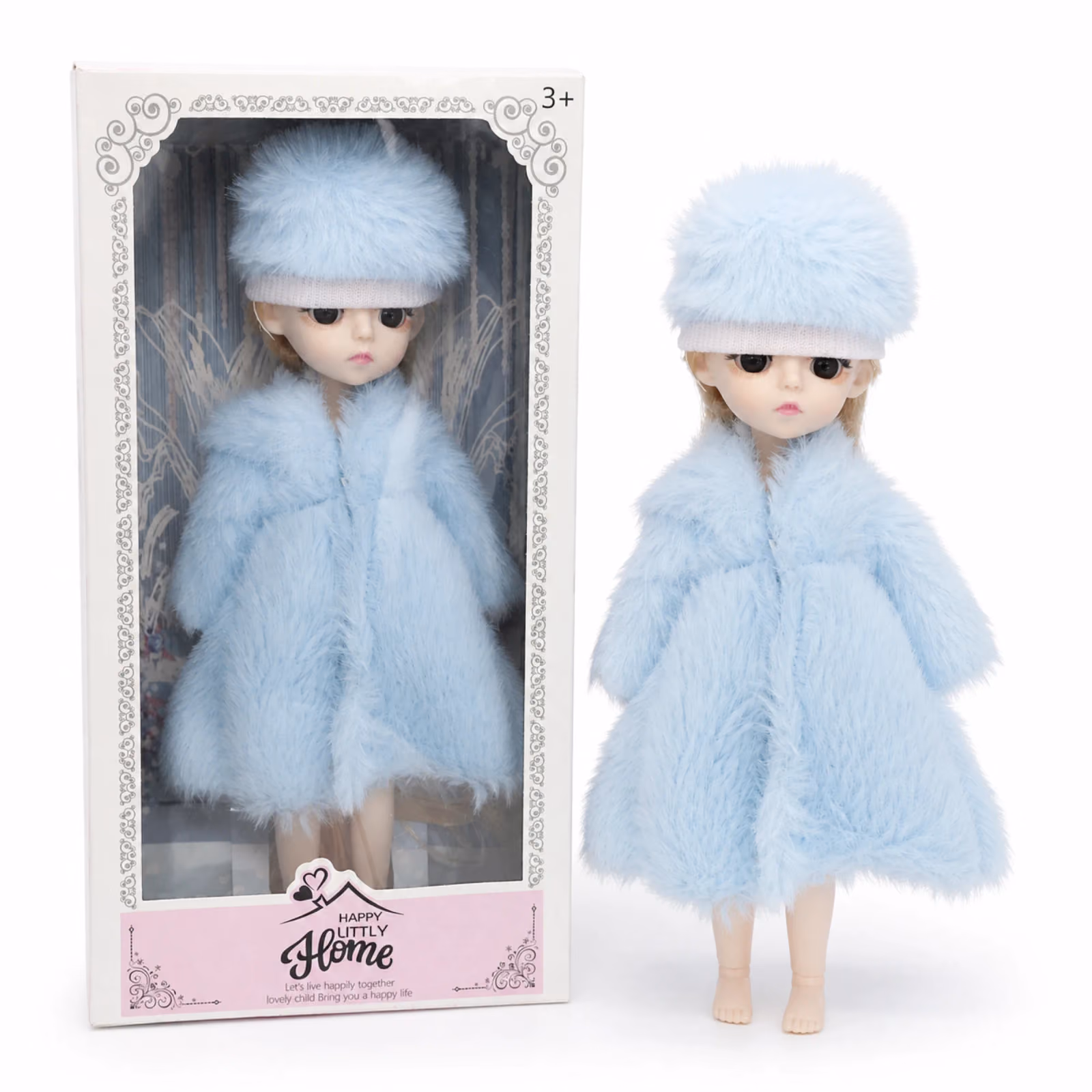 Happy Little Home Blue Winter Fashion Doll with Fluffy Coat and Hat