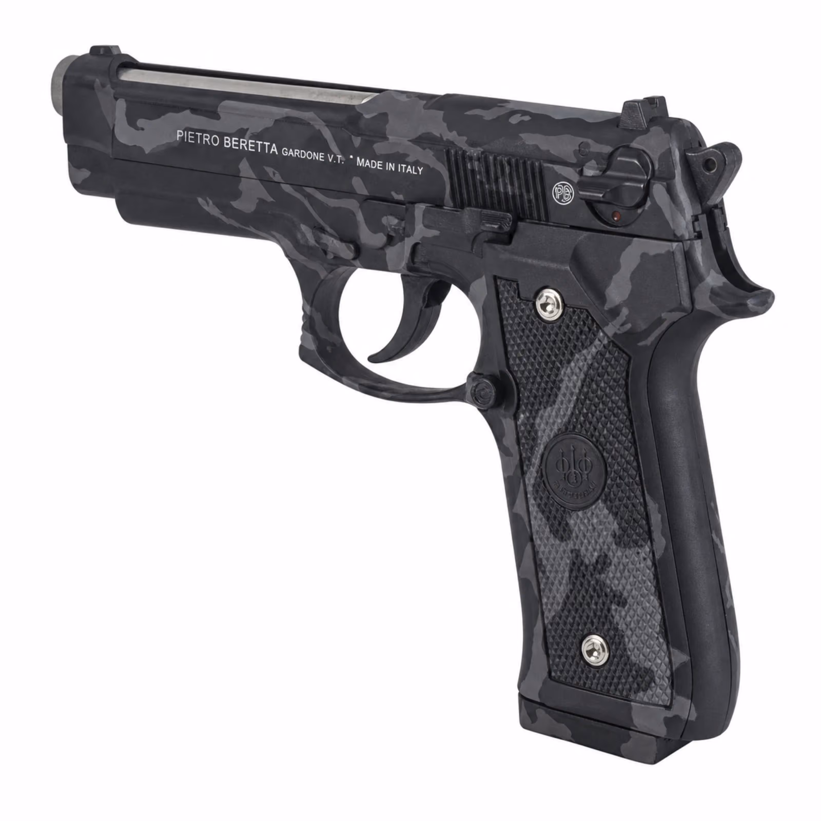 M92 Shooter Black Camouflage Toy Pistol with Silver Barrel Detail