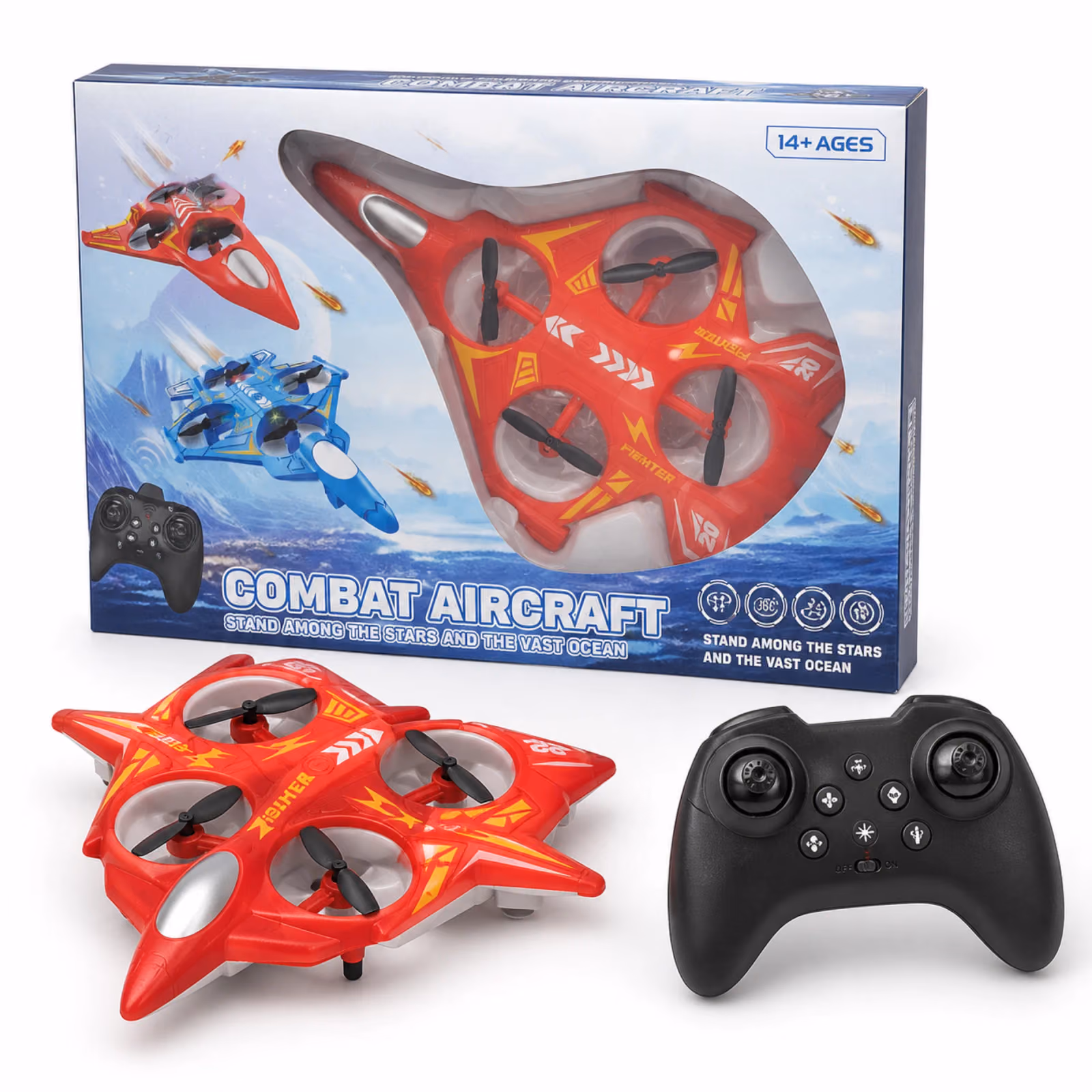 FF706A Red RC Combat Aircraft Fighter-Style Quadcopter with Controller